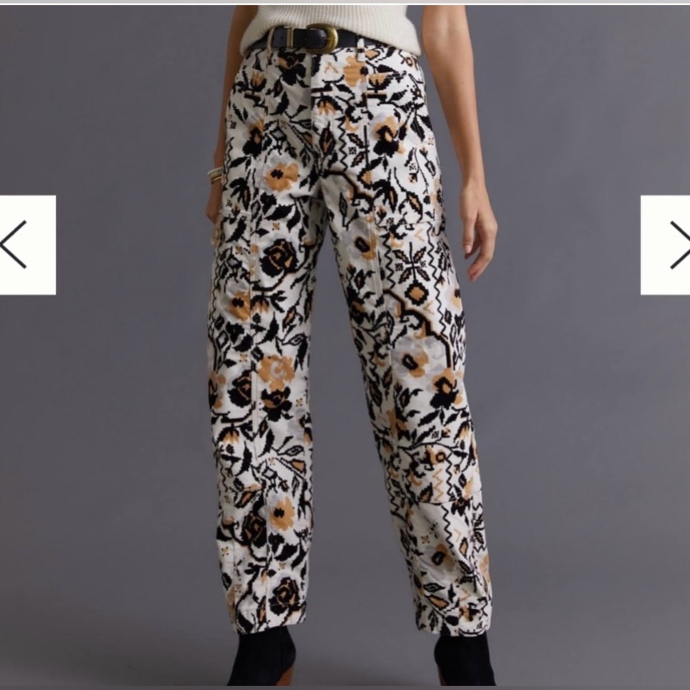 Anthropologie barrel leg printed corduroy pants